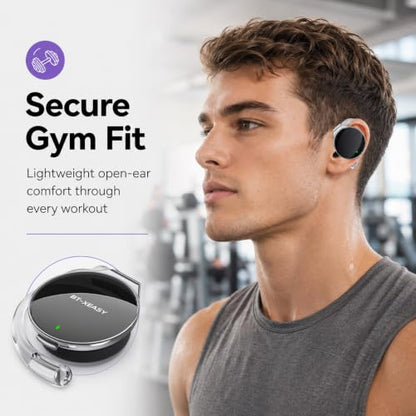 Micool On Ear Bluetooth Headphones, Open-Ear Headphones Wireless with 4-Mic ENC for Crystal Clear Calls, 52H Total Battery, Dual Device, Sport Clip On Headset for Running & Travel (Pure Black)