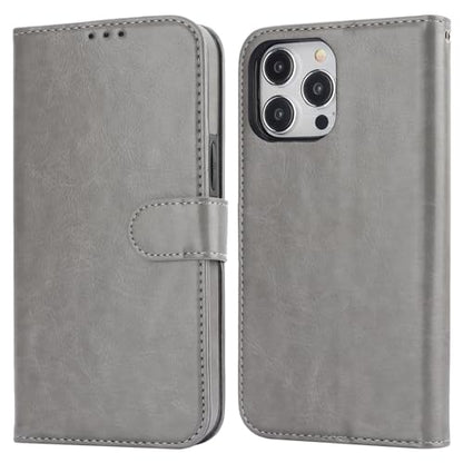 Bocasal Detachable Wallet Case Card Holder for iPhone 15 Pro Max Grey | RFID Blocking Kickstand Card Slots Holder PU Leather Magnetic Shockproof Wrist Strap Removable Flip Protective Cover 6.7 inch - color: Gray
