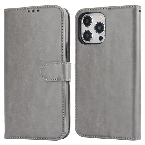 Bocasal Detachable Wallet Case Card Holder for iPhone 15 Pro Max Grey | RFID Blocking Kickstand Card Slots Holder PU Leather Magnetic Shockproof Wrist Strap Removable Flip Protective Cover 6.7 inch - color: Gray