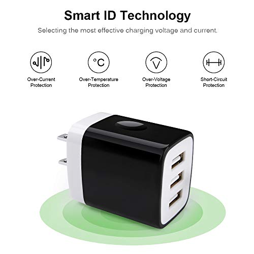 Wall Charger Adapter, USB Cubes, Sicodo 3Pack Universal Travel 3.1A 3 Muti - color: 3Pack-Black