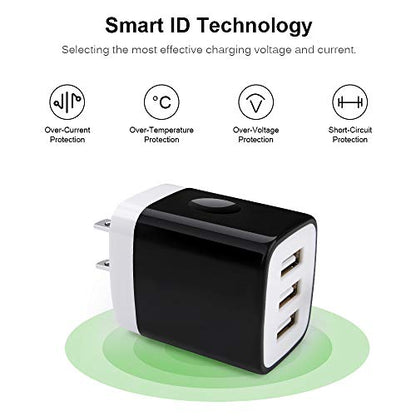 Wall Charger Adapter, USB Cubes, Sicodo 3Pack Universal Travel 3.1A 3 Muti - color: 3Pack-Black