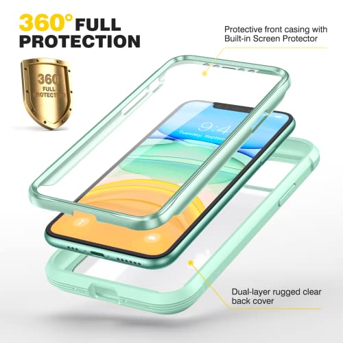Diaclara Compatible with iPhone 11 Case, Full Body Rugged with Built-in Touch Sensitive Anti-Scratch Screen Protector, Soft TPU Bumper Case Clear Compatible with iPhone 11 6.1" (Pistachio Green) - color: Pistachio Green, size: iPhone 11