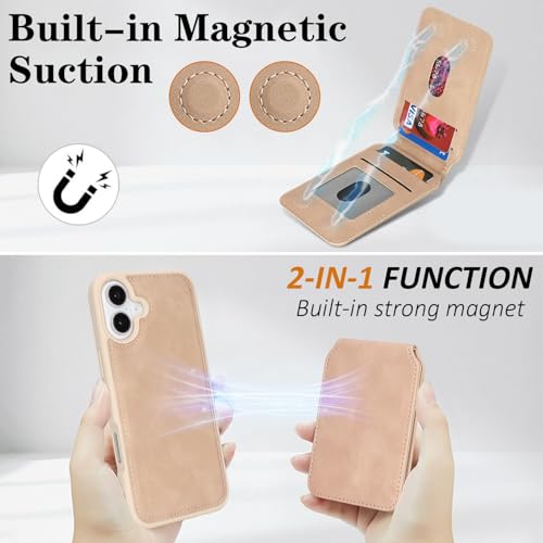 Ｈａｖａｙａ Soft-Touch Wallet Case for iPhone 16 - Matte Beige | Soft touch matte finish, detachable 2-in-1 magnetic wallet with 5 card slots & kickstand, 1400 Gauss MagSafe 15W fast char - color: Matte Beige