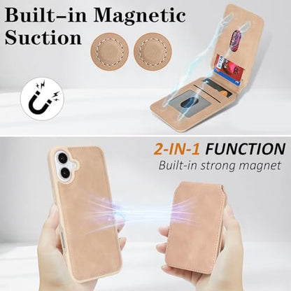 Ｈａｖａｙａ Soft-Touch Wallet Case for iPhone 16 - Matte Beige | Soft touch matte finish, detachable 2-in-1 magnetic wallet with 5 card slots & kickstand, 1400 Gauss MagSafe 15W fast char - color: Matte Beige