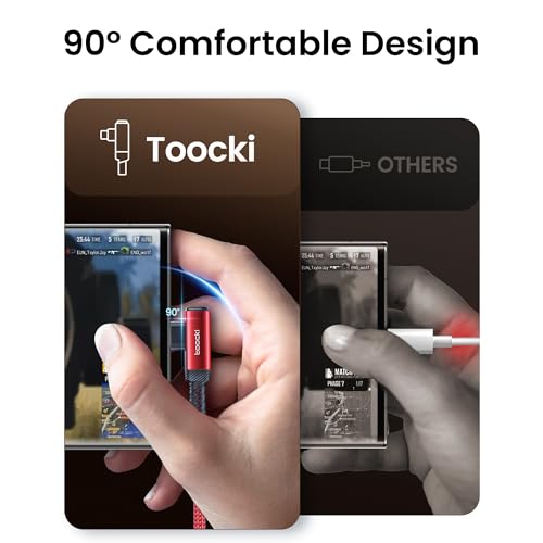 toocki USB C Cable Right Angle, 2-Pack 6.6ft USB A to USB C Charger Cable - color: Red, size: 6.6FT+6.6FT