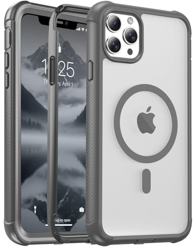 jaroco Magnetic for iPhone 11 Pro Max Case Heavy Duty Protection Gray | Compatible with MagSafe,Military Grade Drop Protection,Translucent Matte,Non-Slip,Shockproof 2-Layer Durable Bumper Case - color: Gray, size: iPhone 11 Pro Max