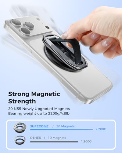 SUPERONE Two-Sided Magnet MagSafe Phone Grip & Stand with Nylon Finger Loop - color: Black