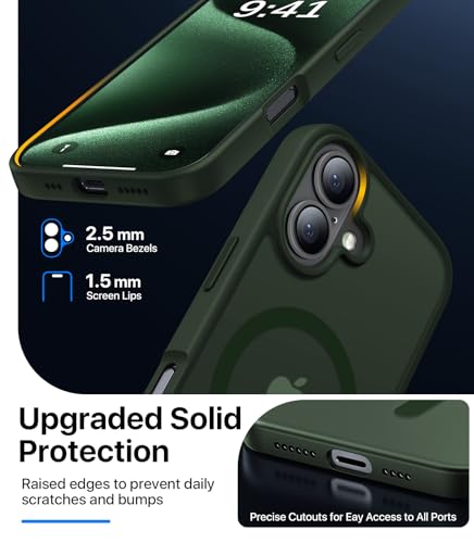CAHEJILU Stronger Magnetic for iPhone 16 Case,Compatible with MagSafe | Military Grade Drop Protection,Anti-Fingerprint shockproof Protective Phone Case for iPhone 16 Translucent,Alpine Green - color: A2-Alpine Green