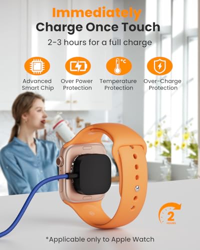 Multi Fast Charging Cable for Apple Watch - 100W Dual USB C Fast Charging Cable for iPhone 17/16/15/14/13/iWatch, 3 in 2 Portable Watch Charging Cord with 2 USB C and iWatch Charger Port, 6.5FT
