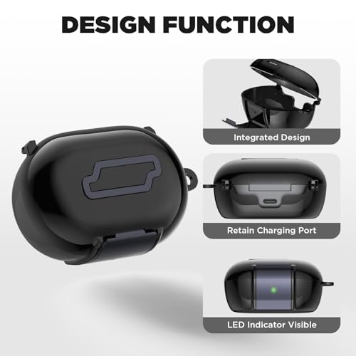 for Bose New QuietComfort Earbuds Case (2024), TPU Protective Cover with Phone Holder Stand & Double Safety Lock, Supports Wireless Charging, Includes Carabiner and Cleaning Pen (Black) - color: Black