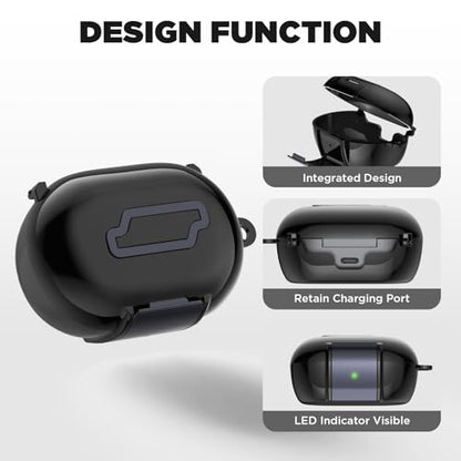 for Bose New QuietComfort Earbuds Case (2024), TPU Protective Cover with Phone Holder Stand & Double Safety Lock, Supports Wireless Charging, Includes Carabiner and Cleaning Pen (Black) - color: Black