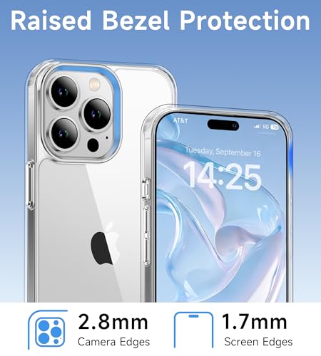 USLAI Case for iPhone 14 Pro, Anti-Yellowing, Crystal Clear Back, Shockproof & Military‑Grade Drop Protection - Transparent - color: Clear, size: iPhone 14 Pro