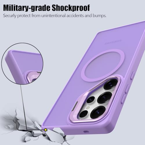 Nvollnoe for Samsung S25 Ultra Case Compatible with MagSafe Military Grade Shockproof Heavy Duty Protective Adjustable Kickstand Matte Semi Clear Phone Cover for Samsung S25 Ultra(Light Purple) - color: Light Purple