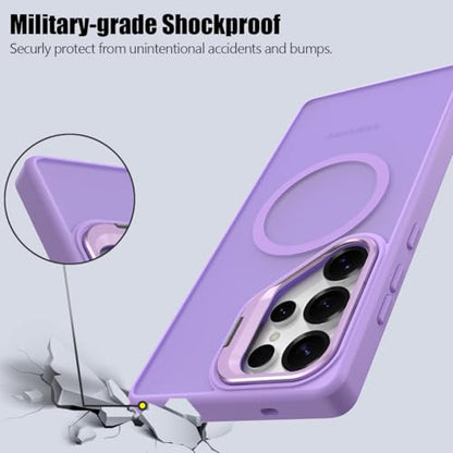 Nvollnoe for Samsung S25 Ultra Case Compatible with MagSafe Military Grade Shockproof Heavy Duty Protective Adjustable Kickstand Matte Semi Clear Phone Cover for Samsung S25 Ultra(Light Purple) - color: Light Purple