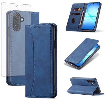 Asuwish Flip Wallet Phone Case for Samsung Galaxy A17 5G with Tempered Glass Screen Protector Magnetic Closure Folio Cover Credit Card Holder Slot Stand Cell Accessories A 17 17A 4G Women Men Blue - color: Blue