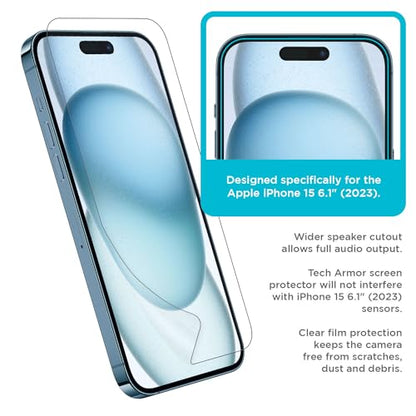 Tech Armor Screen Protector for iPhone 15, HD PET Film, 4-Pack - size: iPhone 15.-6.1 Inch