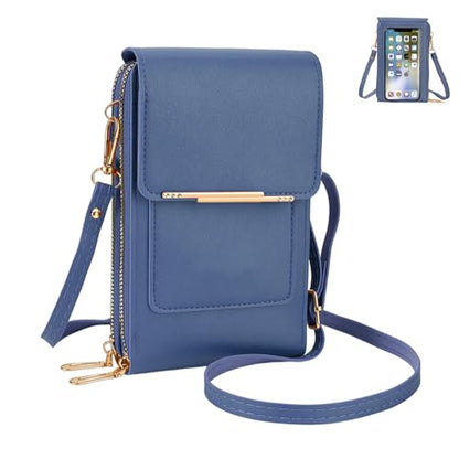 Women's Phone Messenger Bag, Crossbody Phone Wallet, RFID Touch Screen Crossbody Phone Purse, Anti-Theft Shoulder Strap - color: Blue