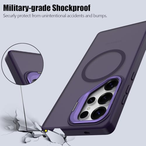 Nvollnoe for Samsung S25 Ultra Case Compatible with MagSafe Military Grade Shockproof Heavy Duty Protective Adjustable Kickstand Matte Semi Clear Phone Cover for Samsung S25 Ultra(Deep Purple) - color: Deep Purple