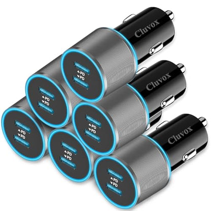 6 Pack 40W USB C Car Charger,Dual 20W Port Cigarette Lighter Adapter-Grey - color: Grey