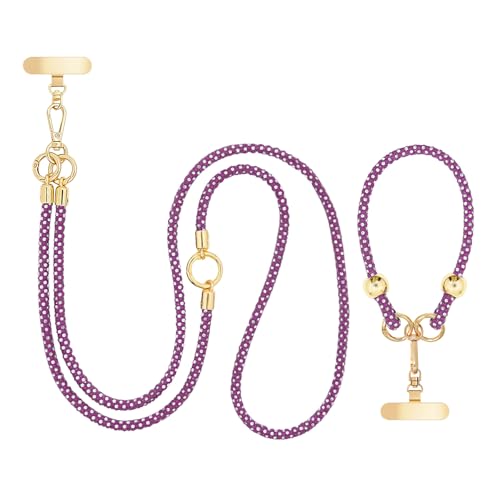 Crystal Phone Lanyard Crossbody and Wrist Strap Lanyard Rhinestone Anti-Theft Phone Strap Phone Neck Strap for Women - color: Dark Purple