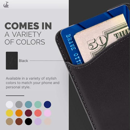 Wallaroo Premium Leather Cell Phone Wallet Stick On - Android and iPhone Wallet and Card Holder for Women and Men - Durable with Non-Slip Lining Secures Up to 3 Cards - color: Black
