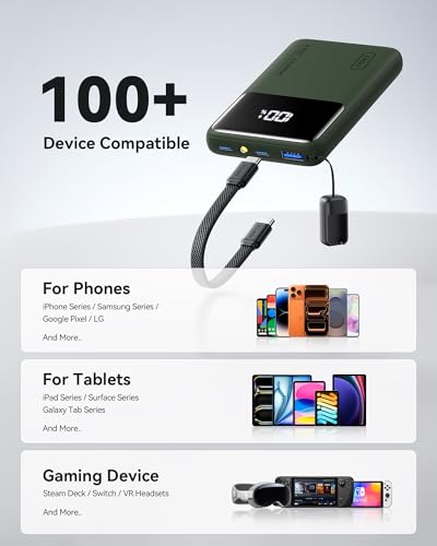 INIU Power Bank, Compact 10000mAh 45W PD Fast Charging Portable Charger - color: Green