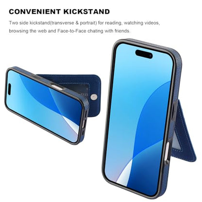 KIHUWEY for iPhone 16 Pro Wallet Case Card Holder Kickstand, Lichee Blue | Credit Card Slots, PU Leather, Kickstand, Magnetic, Flip Heavy Duty Protection Cover for Men and Women - color: Lichee Blue