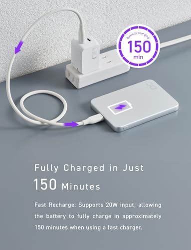 CIO SMARTCOBY Slim 5K 5000mAh Qi2 MagSafe Power Bank Safety Model (Silver) | Lightweight travel, advanced overheat protection, stays cool during use, 15W wireless, 20W USB-C PD, for iPhone - color: Silver