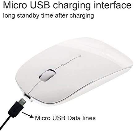 Tsmine Bluetooth Wireless Mouse - Slim Rechargeable, Noiseless Click & 3 Adjustable DPI Levels for Laptop, Tablet, iMac, MacBook Air - White - color: White