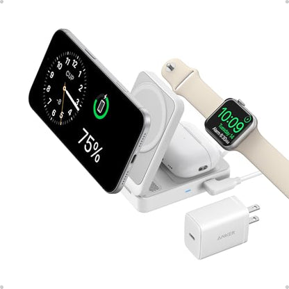 Anker MagGo 3-in-1 MagSafe-Compatible Qi2 15W Foldable Charging Station - color: White