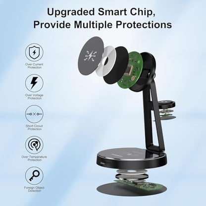 Wireless Samsung Charger | 3-in-1 Charging Station for Samsung Galaxy S25/S24/S23/S22 and Apple Watch 7/6/5/AirPods | MagSafe Charger for iPhone 16/15/14/13/12 |Compatible with Apple Watch and AirPods