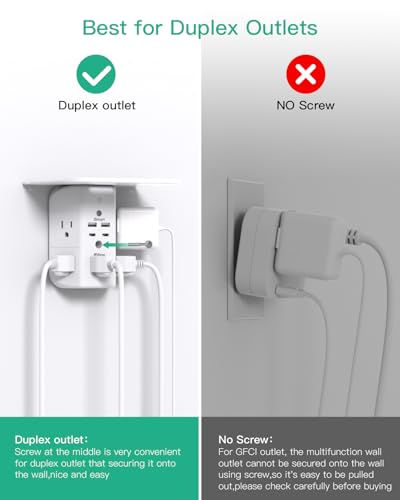 Mifaso Outlet Extender with Shelf and Night Light, 1800J Surge Protector - color: White, size: 2C2A