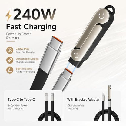 240W Detachable USB C to USB C Fast Charging with Invisible Phone Stand - size: Detachable,C to C,B