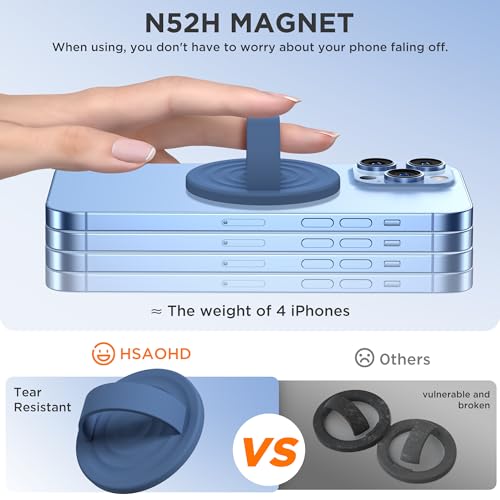 Upgraded Magnetic Phone Grip, Liquid Silicone Soft and Portable, Removable Finger Loop Ring Grip Holder for iPhone, Strong Magnetic Attraction, Compatible with MagSafe Phone Case, Azure Blue - color: Azure Blue