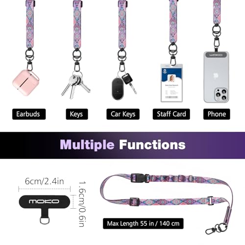 MoKo Adjustable Phone Lanyard Crossbody Strap with Detachable Quick Buckle - color: Boho Colorful