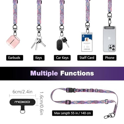 MoKo Adjustable Phone Lanyard Crossbody Strap with Detachable Quick Buckle - color: Boho Colorful