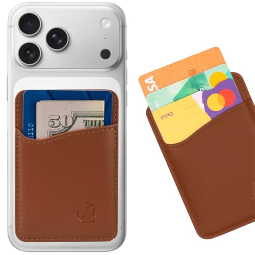 Wallaroo Premium Leather Cell Phone Wallet Stick On - Android and iPhone Wallet and Card Holder for Women and Men - Durable with Non-Slip Lining Secures Up to 3 Cards - color: Brown Leather