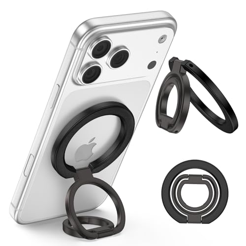 Magnetic Phone Finger Ring Grip Holder for MagSafe Two-Sided Magnet Stand - color: Black