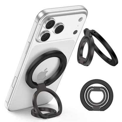 Magnetic Phone Finger Ring Grip Holder for MagSafe Two-Sided Magnet Stand - color: Black