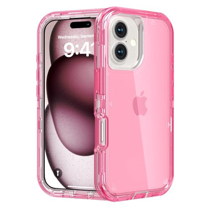 Follaroma for iPhone 16 Plus Case, Shockproof, Crystal Pink | Heavy Duty Shockproof Protection Phone Cases, Anti-Drop, Dual Layer Transparent Rugged Protective Cover, 6.7 inch - color: Pink, size: iPhone 16 Plus 6.7‘’