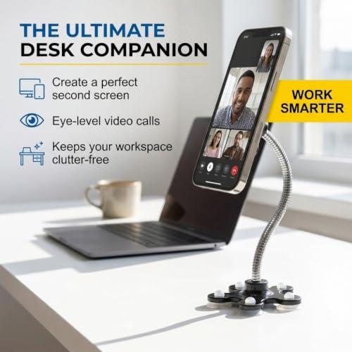 Hitt Brands Flexible Gooseneck Phone Holder – Adjustable Clamp Mount for Desk, Bed, or Wheelchair | Universal Clip-On Cell Phone Stand for Video Recording, Streaming & Hands-Free Use