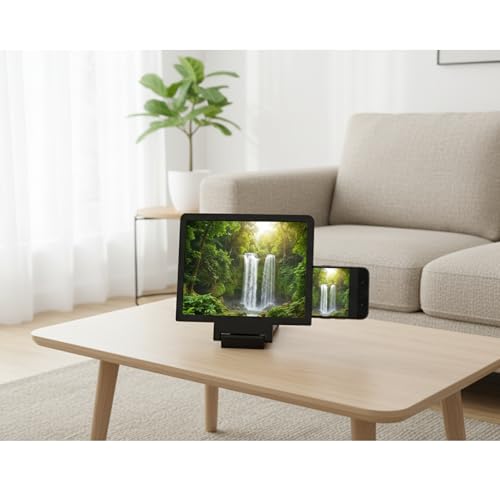 Mobile Phone Screen Amplifier HD Magnifier for Smartphones, Foldable Stand - color: Black 10"