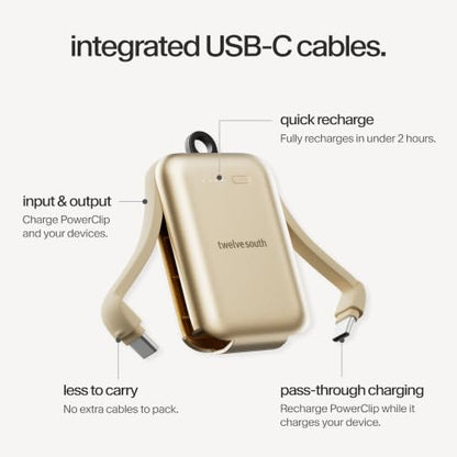 Twelve South PowerClip Mini Portable Power Bank 2000mAh Gold - color: Gold