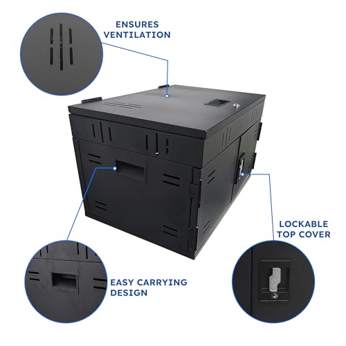 12 Device Charging Station for Laptops & Tablets, Portable Lockable Charging Cabinet Lock Box with Cable Management,Fits 17in Laptop Computers Chromebooks, for Classroom, Library, and Office(Black)