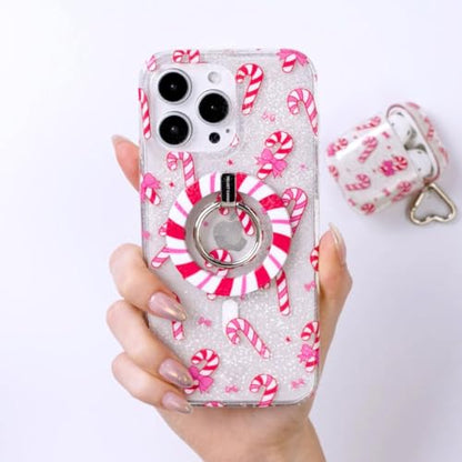 VELVET CAVIAR Compatible with MagSafe Phone Grip - Magnetic Ring Holder with Adjustable Stand - Removable MagSafe Accessories for iPhone 16, 15, 14, 13, 12 (Christmas Peppermint Princess) - color: Peppermint Princess