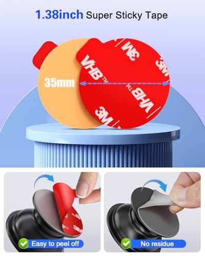 volport Sticky Adhesive Pads for Pops Socket Base: 5 Pcs 1.38" Strong Round Double Sided Replacement Sticker for Collapsible Phone Grip Stand, Very High Bond Tape for iPhone Popgrips Mount