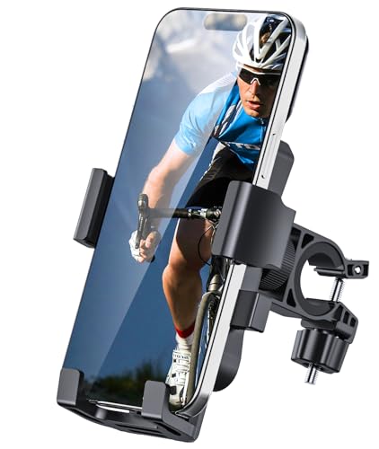 Bike Phone Holder Mount, Secure Handlebar Phone Mount Holder for Bike and Motorcycle, Suitable for iPhone and 4.5-6.8" Smartphones, Black