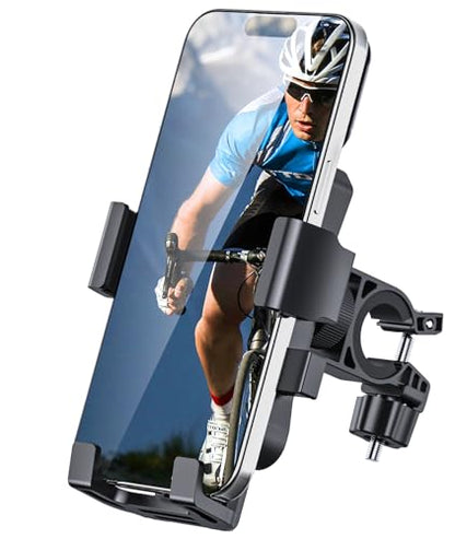 Bike Phone Holder Mount, Secure Handlebar Phone Mount Holder for Bike and Motorcycle, Suitable for iPhone and 4.5-6.8" Smartphones, Black