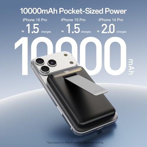 iWALK Qi2 Certified 15W Magnetic Wireless Power Bank, 10000mAh Fast Charging Portable Charger with Adjustable Stand and LED Display, Compatible with iPhone 18/17/16/15/14/13/12 - color: black