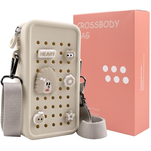 CANDY Small Crossbody Bag with Wide Shoulder Strap and Larger Holes for Charms – Adjustable, Stylish, and Comfortable Everyday Bag (Beige) - color: Beige Updated